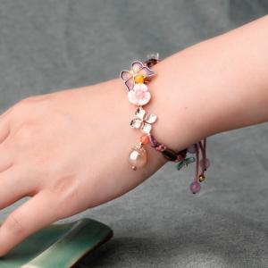 Enamel Butterfly Shell Flowers Bracelet Crystal Beads Chinese Rope