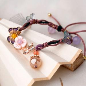 Enamel Butterfly Shell Flowers Bracelet Crystal Beads Chinese Rope