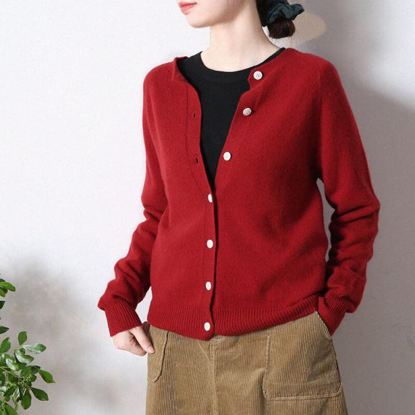 Natural Wool Long Sleeve Cardigan Comfy Womens Sweater