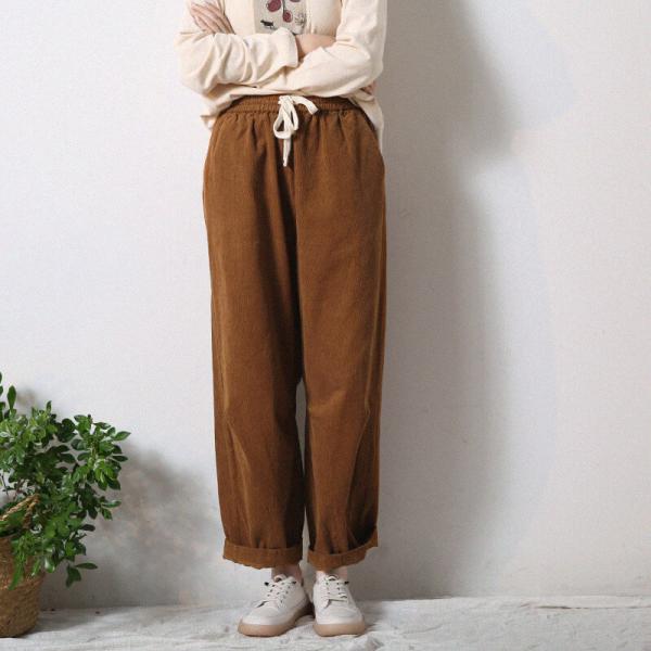 Baggy-Fit Straight Leg Pants Womens Corduroy Trousers for Women