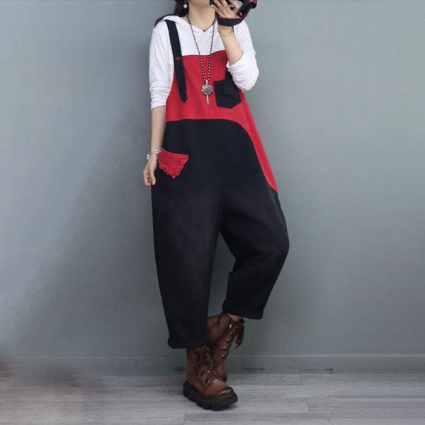 Contrast Colored 90s Overalls Fringed Pocket Jean Dungarees