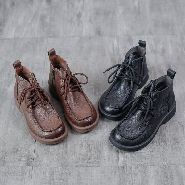 Lace-Up Low Heel Leather Boots Women Desert Boots