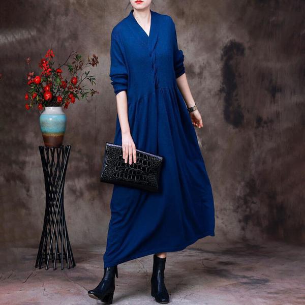 Fall Fashion Twist Knot Dress V-Neck Elegant Jersey Dress