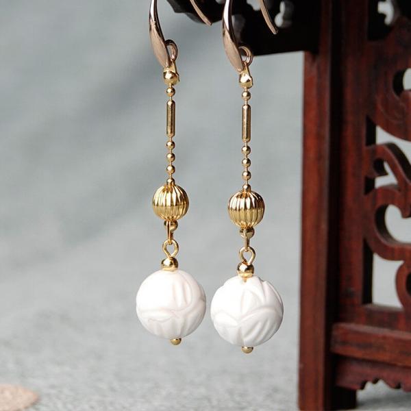 White Shell Bead Earrings Traditional Elegant Jewelry