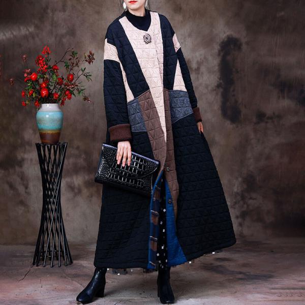 Color Blocks Unique Quilted Coat Elegant H-Shaped Coat