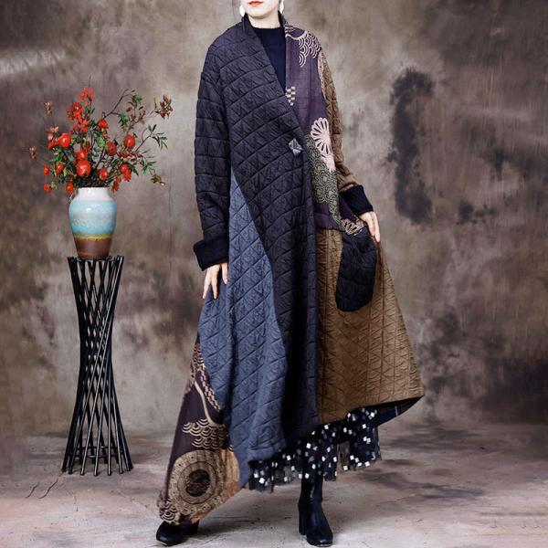 Asymmetrical Printed Large Quilted Coat Vintage Designer Coat