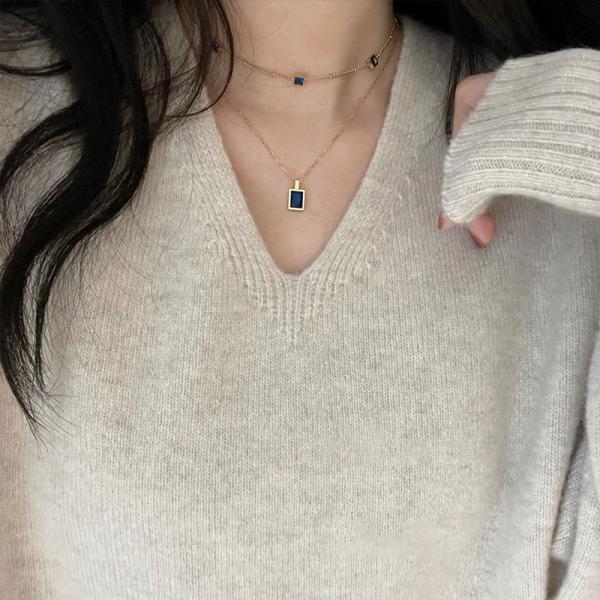 Ulzzang Square Blue Galaxy Titanium Pendant Neckpiece