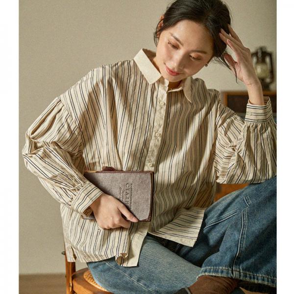 Vertical Striped Business Shirt Cotton Oversized Blouse