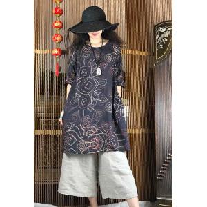 Over40 Style Heart Pattern Long Shirt Slits Black Long Outerwear