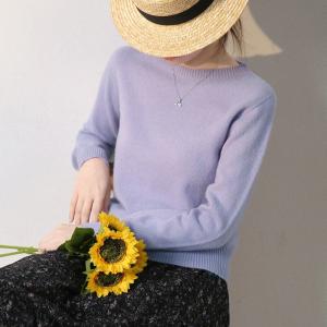 Pastel Colors Sheep Wool Sweater Winter Lilac Knitwear