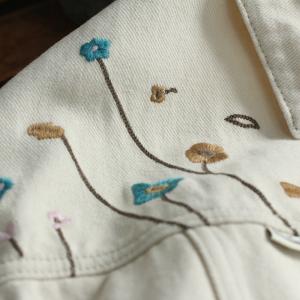 Street Chic Floral Embroidery Jacket Apricot Denim Jacket