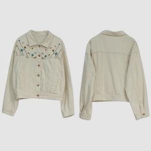 Street Chic Floral Embroidery Jacket Apricot Denim Jacket