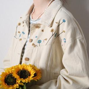 Street Chic Floral Embroidery Jacket Apricot Denim Jacket