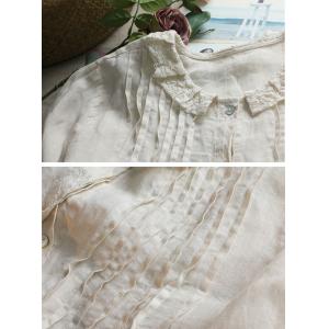 Lace Hem Oversized Peasant Blouse Apricot Linen Shirt