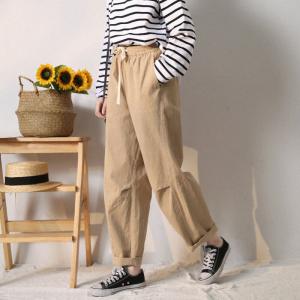 Baggy-Fit Straight Leg Pants Womens Corduroy Trousers for Women