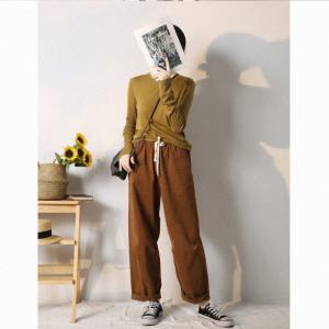 Baggy-Fit Straight Leg Pants Womens Corduroy Trousers for Women