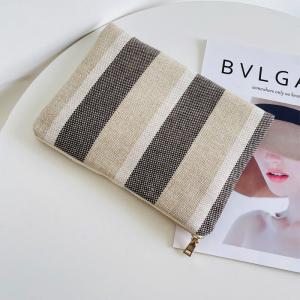 Contrast Striped Canvas Wallet Open Zip  Womens Purse