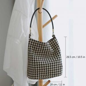 Cotton Linen Houndstooth Bucket Bag Beige Casual Bag