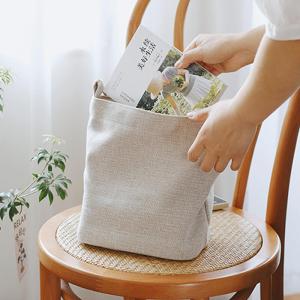 Cotton Linen Houndstooth Bucket Bag Beige Casual Bag