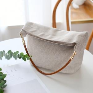 Cotton Linen Houndstooth Bucket Bag Beige Casual Bag