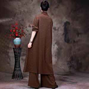 Asymmetrical Turtleneck Knit Dress with Stereo Wide Leg Pants