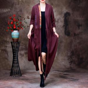 Chinese Traditional Linen Cardigan Patchwork Front Tied Overcoat