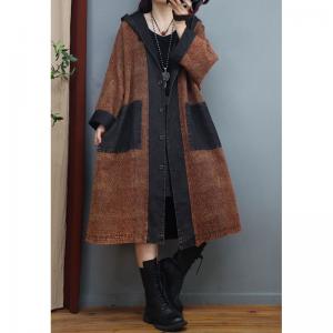 Denim Pockets Plus Size Hooded Coat Cotton Linen Winter Coat