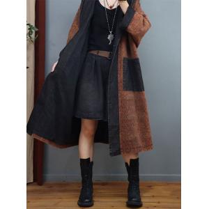 Denim Pockets Plus Size Hooded Coat Cotton Linen Winter Coat