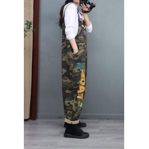 Colorful Letter Camo Overalls Baggy Jeans Dungarees