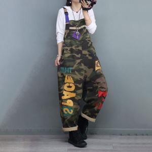 Colorful Letter Camo Overalls Baggy Jeans Dungarees