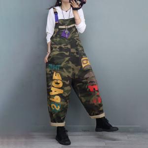 Colorful Letter Camo Overalls 90s Graffiti Jeans Dungarees