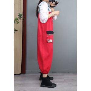 Flap Pockets Adjustable Straps Overalls Letter Printed Balloon Overalls