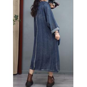 High Pockets Stone Wash Dress Long Sleeves Denim Dress