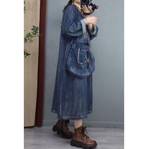 High Pockets Stone Wash Dress Long Sleeves Denim Dress