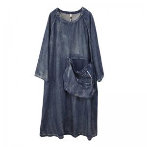 High Pockets Stone Wash Dress Long Sleeves Denim Dress