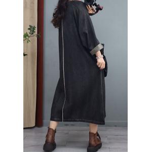 High Pockets Stone Wash Dress Long Sleeves Denim Dress