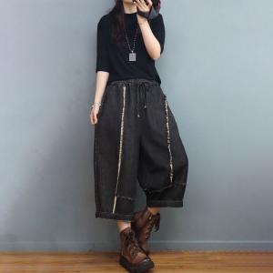 Fringed Trim Black Jeans Womens Cropped Jeans