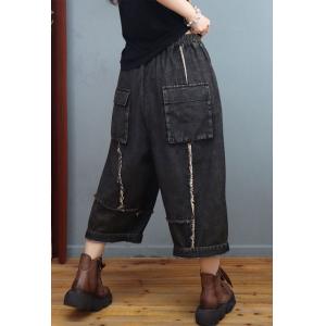Fringed Trim Black Jeans Womens Cropped Jeans