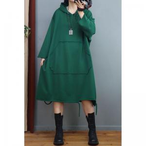 90s Fashion Midi Hooded Dress Ripped Cotton Dress