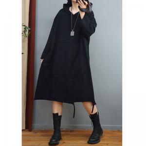 90s Fashion Midi Hooded Dress Ripped Cotton Dress