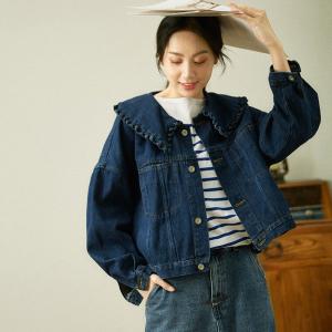 Loose-Fit Doll Collar Jacket Denim Short Jacket for Women