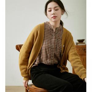 Classic Plaids Oversized Shirt Organic Linen Long Sleeves Blouse