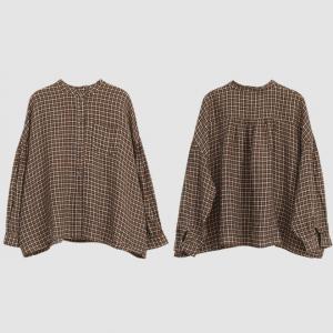 Classic Plaids Oversized Shirt Organic Linen Long Sleeves Blouse