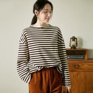Street Chic Striped Pullover Plus Size Casual Knit T-shirt