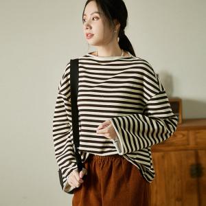 Street Chic Striped Pullover Plus Size Casual Knit T-shirt