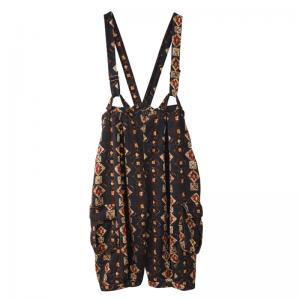 Cotton Linen Black Suspender Pants Printed Comfy Overalls