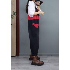 Contrast Colored 90s Overalls Fringed Pocket Jean Dungarees