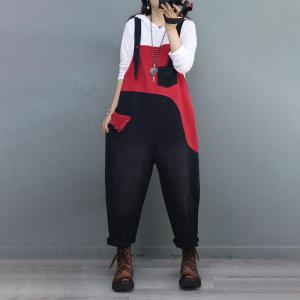Contrast Colored 90s Overalls Fringed Pocket Jean Dungarees