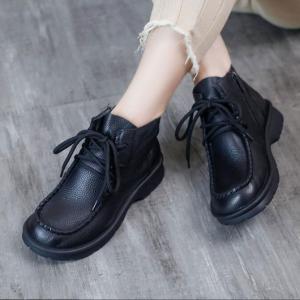 Lace-Up Low Heel Leather Boots Women Desert Boots