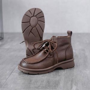 Lace-Up Low Heel Leather Boots Women Desert Boots